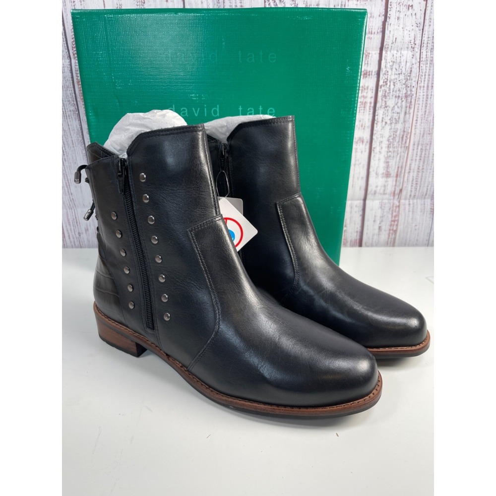 David Tate Maestro Womens Black Leather Studded Ankle Boots 10M MAESTRO